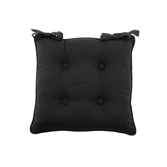 Chair Seat Pad with Button Detail - Black, Cotton image