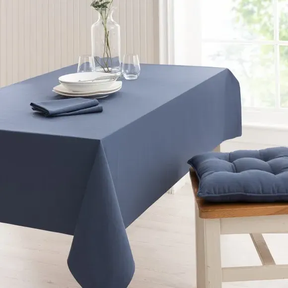 Chair Seat Pad with Button Detail - Blue, Cotton