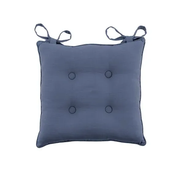 Chair Seat Pad with Button Detail - Blue, Cotton