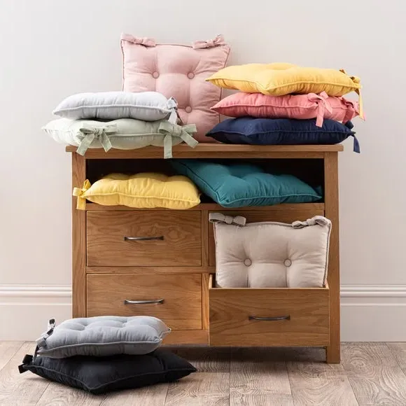 Chair Seat Pad with Button Detail - Grey, Cotton