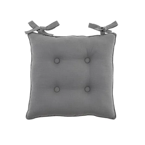 Chair Seat Pad with Button Detail - Grey, Cotton