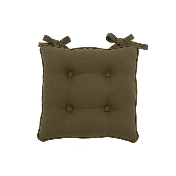 Chair Seat Pad with Button Detail - Olive, Cotton