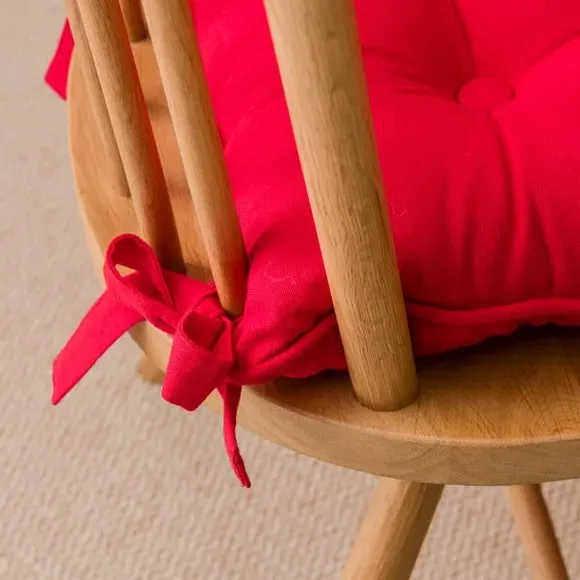 Chair Seat Pad with Button Detail - Red, Cotton