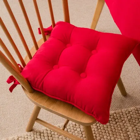 Chair Seat Pad with Button Detail - Red, Cotton