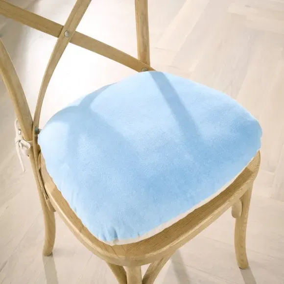 Chair Seat Pad with Ties - Blue, Cotton Velvet image