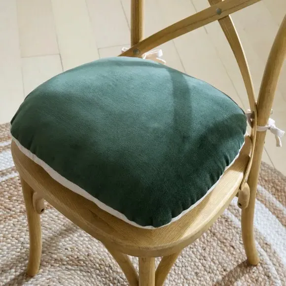 Chair Seat Pad with Ties - Green, Cotton Velvet