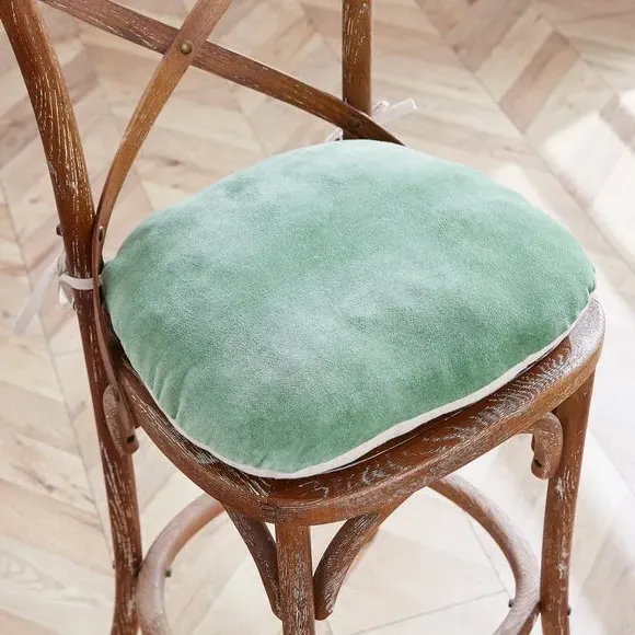 Chair Seat Pad with Ties - Mint, Cotton Velvet