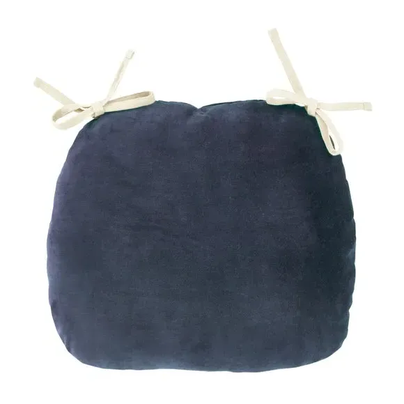Chair Seat Pad with Ties - Navy, Cotton Velvet
