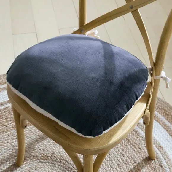Chair Seat Pad with Ties - Navy, Cotton Velvet