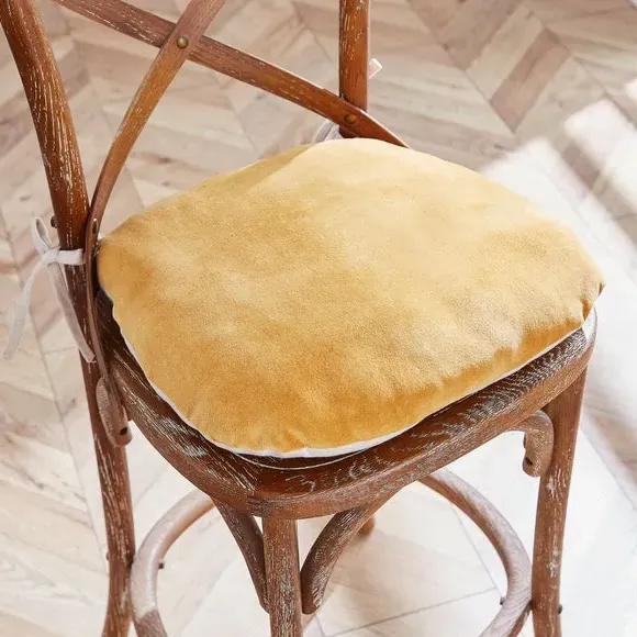 Chair Seat Pad with Ties - Ochre, Cotton Velvet