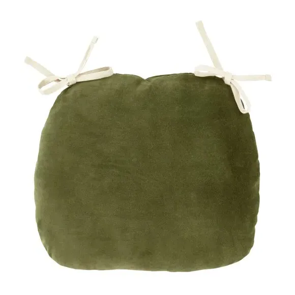 Chair Seat Pad with Ties - Olive, Cotton Velvet