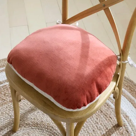 Chair Seat Pad with Ties - Orange, Cotton Velvet
