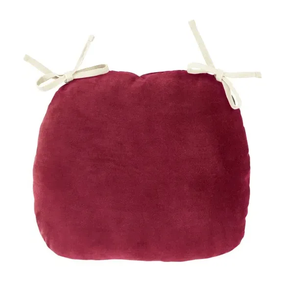 Chair Seat Pad with Ties - Red, Cotton Velvet