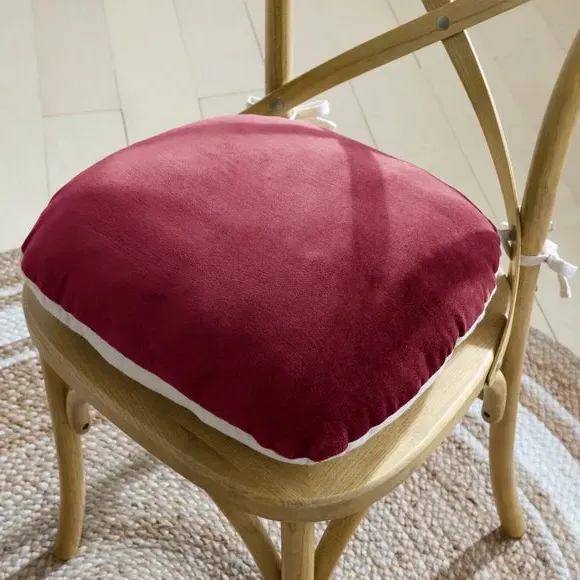 Chair Seat Pad with Ties - Red, Cotton Velvet