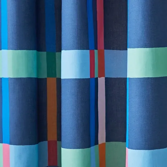Check Blackout Eyelet Curtains - Blue, Polycotton