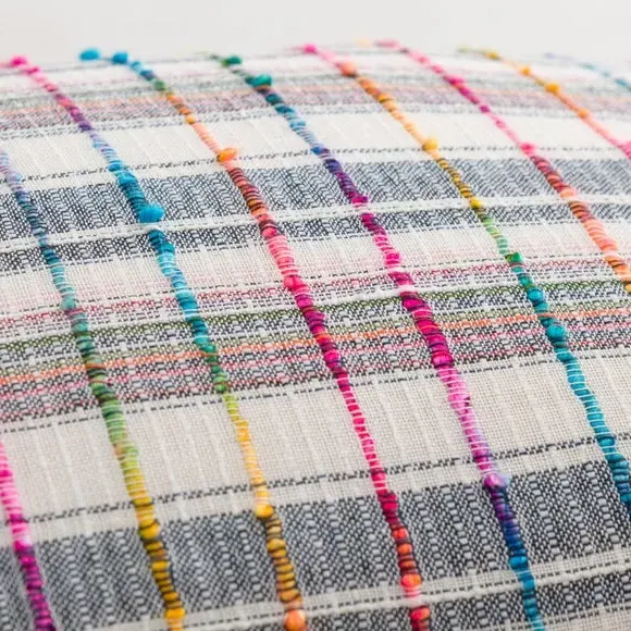 Check Cushion with Filling - Multicolor, Cotton