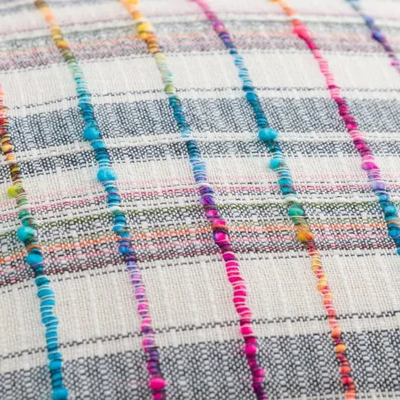 Check Cushion with Filling - Multicolor, Cotton