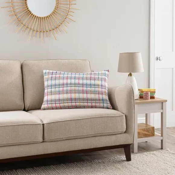 Check Cushion with Filling - Multicolor, Cotton