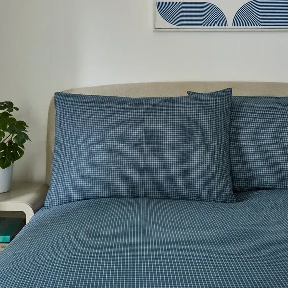 Check Duvet Cover & Pillowcase Set - Blue, Polycotton