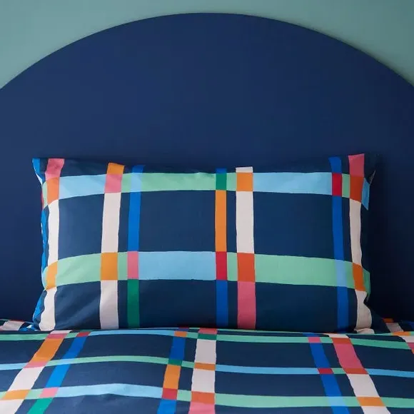 Check Duvet Cover & Pillowcase Set - Blue, Polycotton