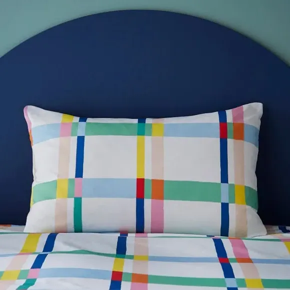 Check Duvet Cover & Pillowcase Set - Blue, Polycotton