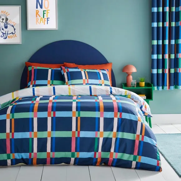 Check Duvet Cover & Pillowcase Set - Blue, Polycotton image