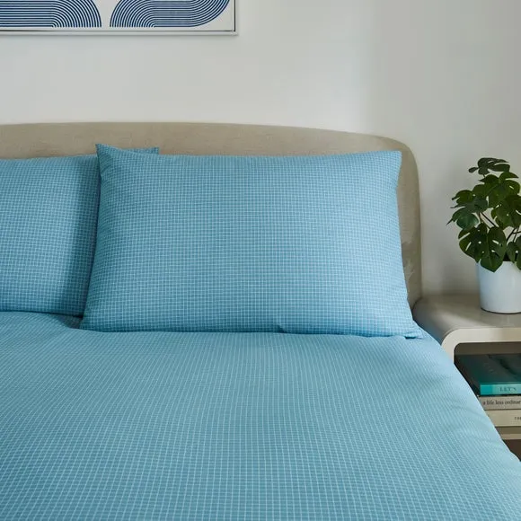 Check Duvet Cover & Pillowcase Set - Blue, Polycotton