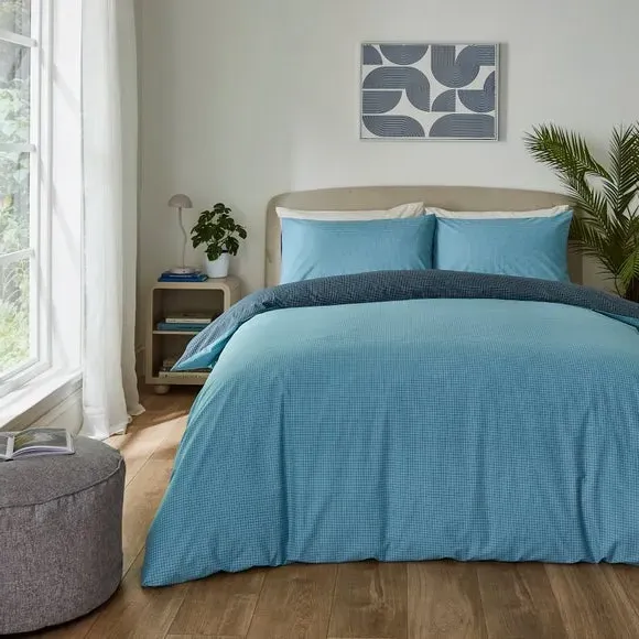 Check Duvet Cover & Pillowcase Set - Blue, Polycotton