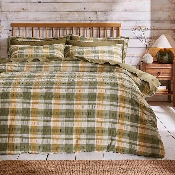 Check Duvet Cover & Pillowcase Set - Olive, Cotton