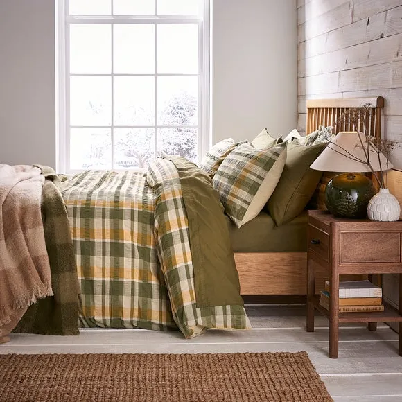 Check Duvet Cover & Pillowcase Set - Olive, Cotton
