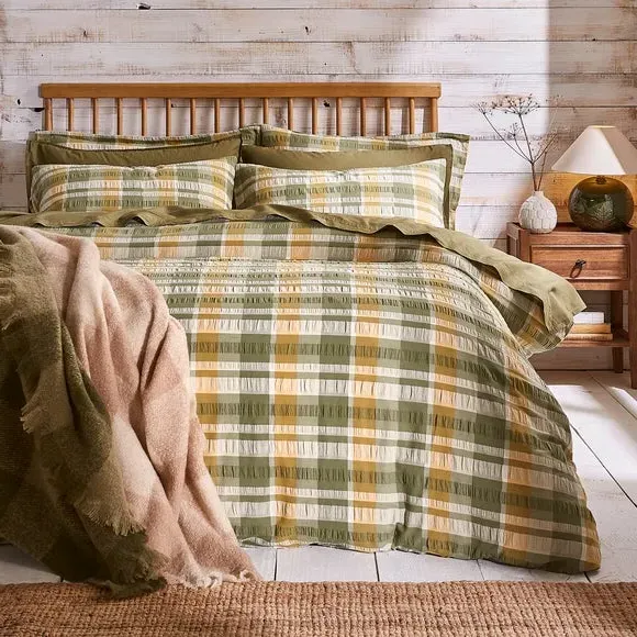 Check Duvet Cover & Pillowcase Set - Olive, Cotton
