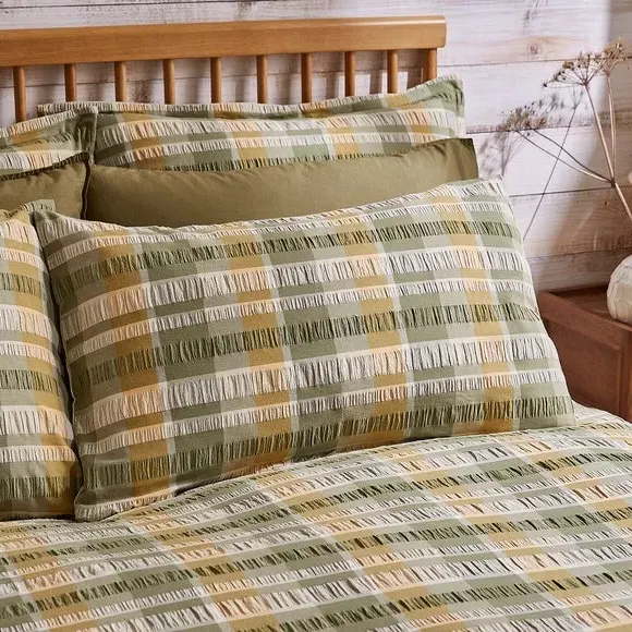 Check Duvet Cover & Pillowcase Set - Olive, Cotton