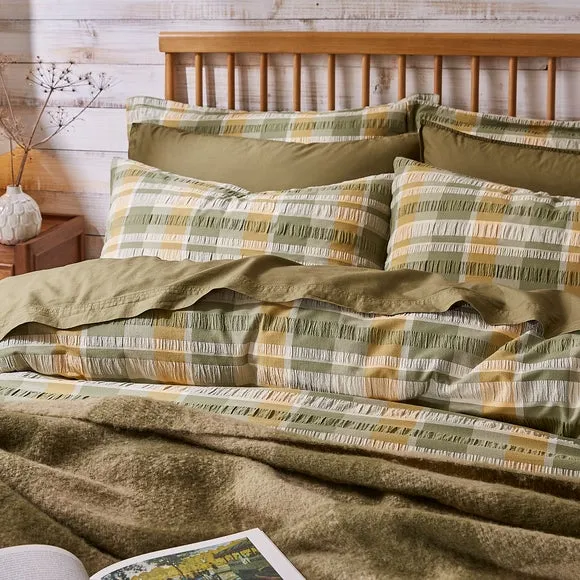 Check Duvet Cover & Pillowcase Set - Olive, Cotton