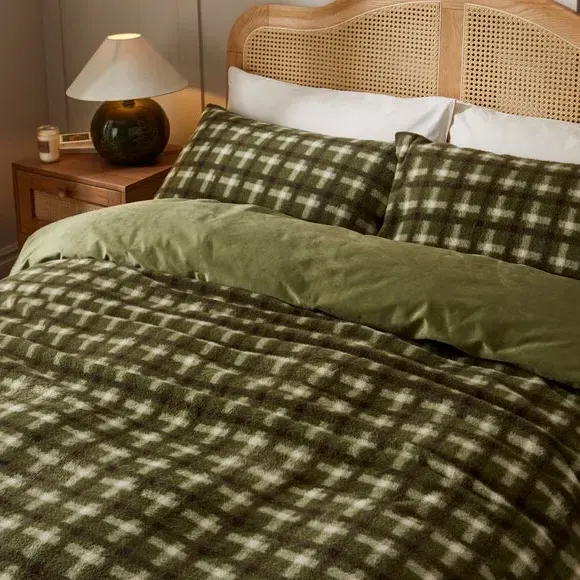 Check Duvet Cover Set - Green, Fleece