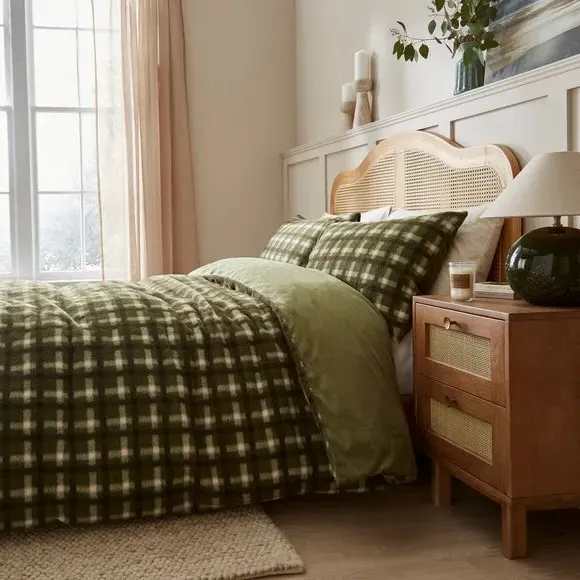 Check Duvet Cover Set - Green, Fleece