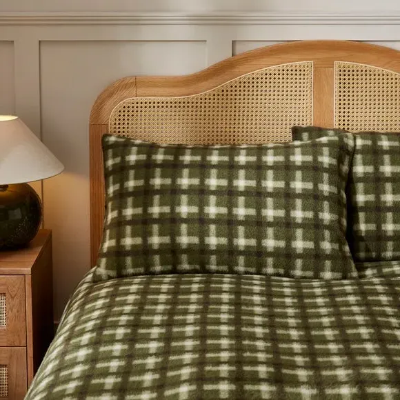 Check Duvet Cover Set - Green, Fleece