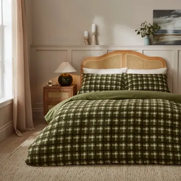 Check Duvet Cover Set - Green, Fleece image