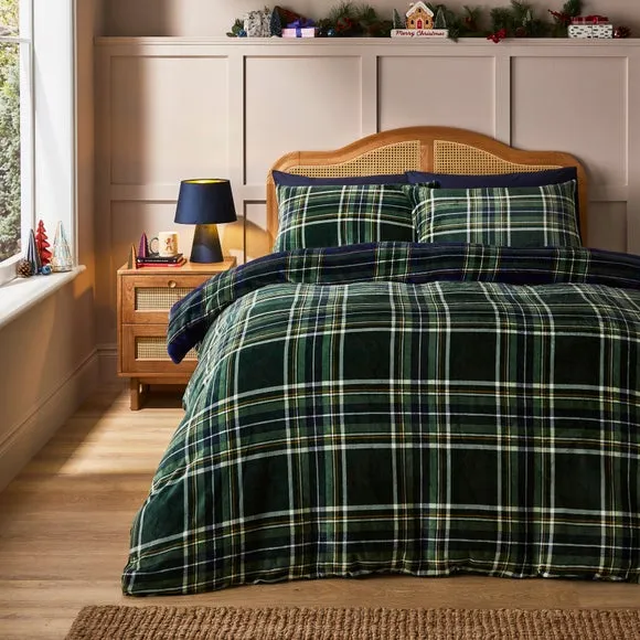 Check Duvet Cover Set - Indigo, Fleece