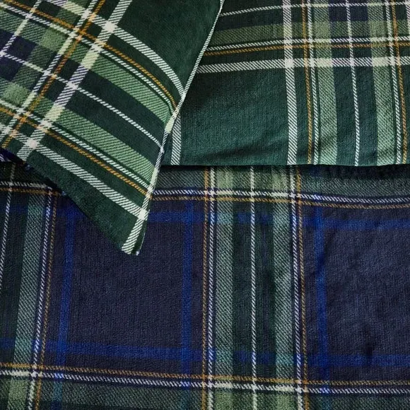 Check Duvet Cover Set - Indigo, Fleece