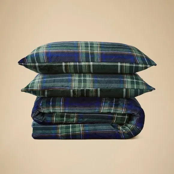 Check Duvet Cover Set - Indigo, Fleece