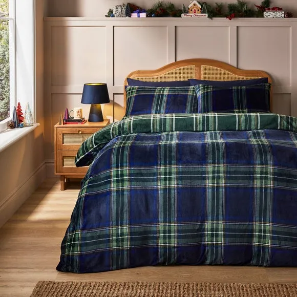Check Duvet Cover Set - Indigo, Fleece