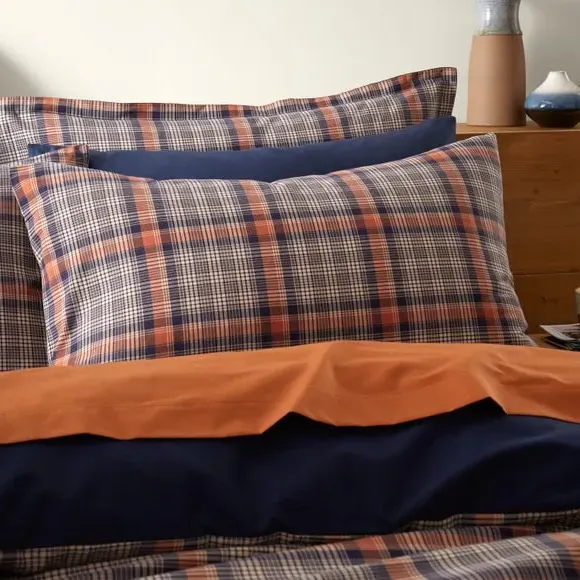 Check Duvet Cover Set - Navy, Cotton