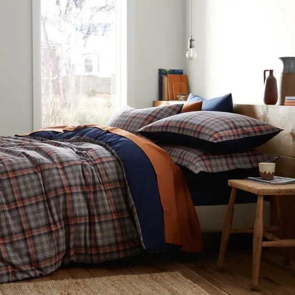Check Duvet Cover Set - Navy, Cotton