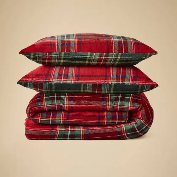 Check Duvet Cover Set - Red, Fleece