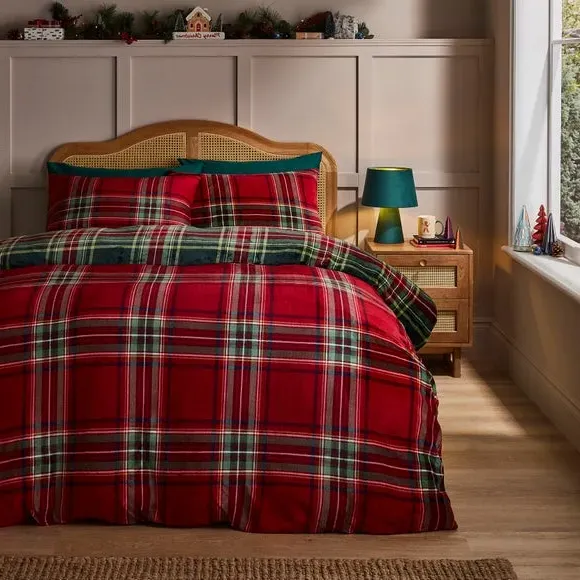Check Duvet Cover Set - Red, Fleece