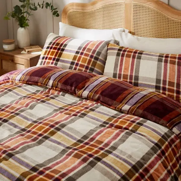 Check Duvet Cover Set with Pillowcase - Fleece