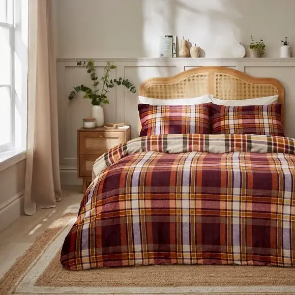 Check Duvet Cover Set with Pillowcase - Fleece