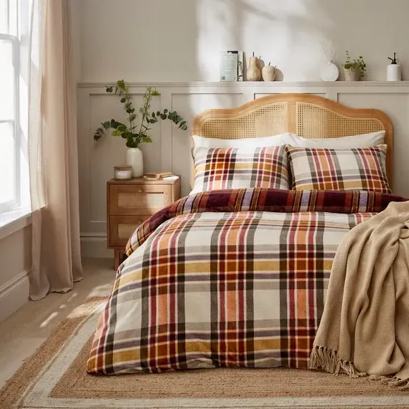 Check Duvet Cover Set with Pillowcase - Fleece