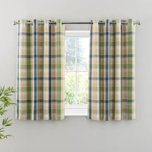 Check Eyelet Curtains with Lining - Green