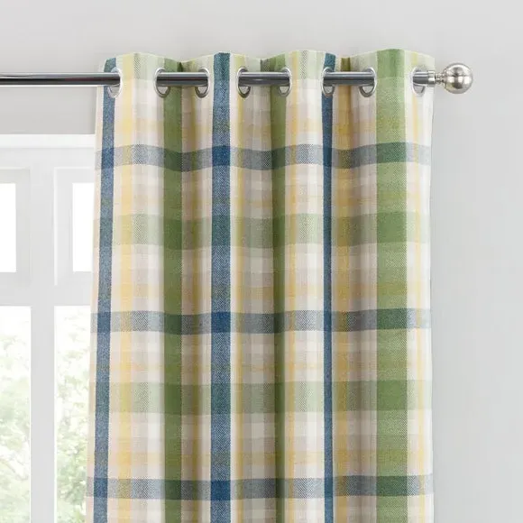 Check Eyelet Curtains with Lining - Green image
